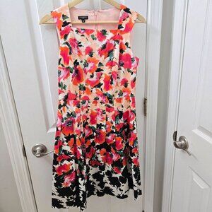 Talbots Midi Dress Womens 2P Petites Pink Black Floral Pleated A-line Tradwife